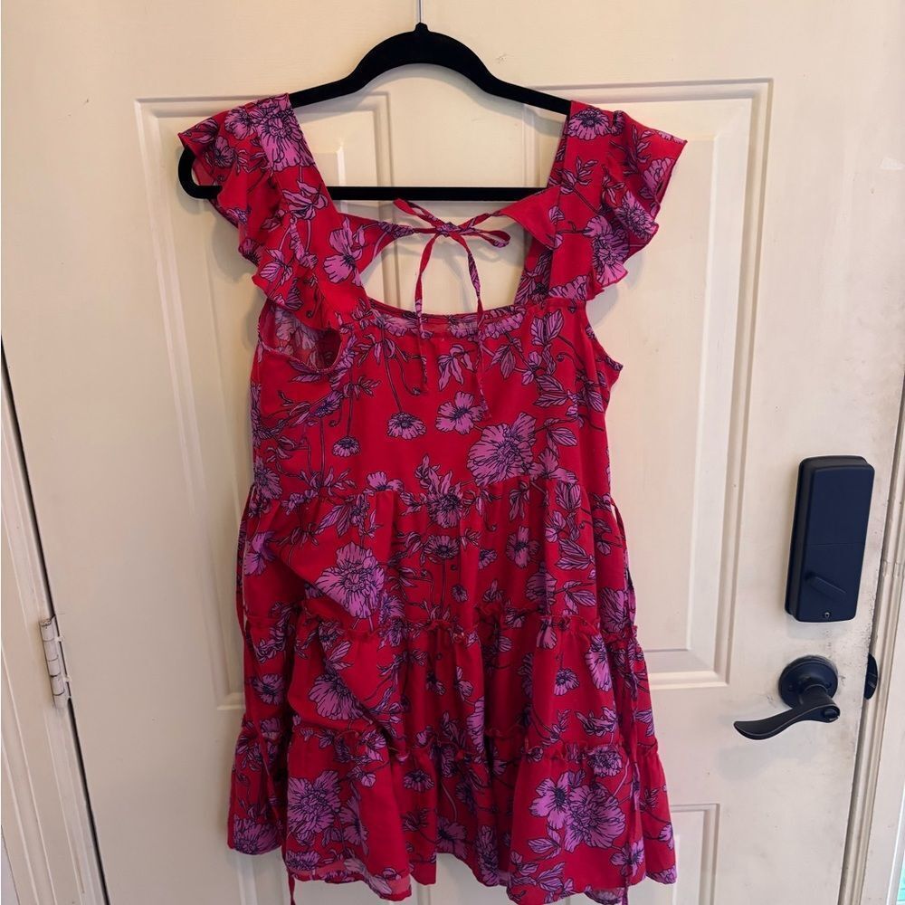 Band of the Free Floral Ruffle Sleeve Dress - Red and Purple - Picture 5 of 5